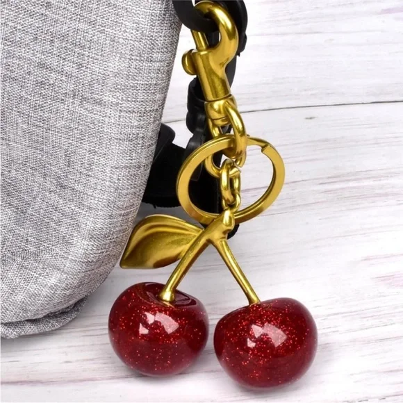 Gold and Red Cherry Keychain - Picture 1 of 7